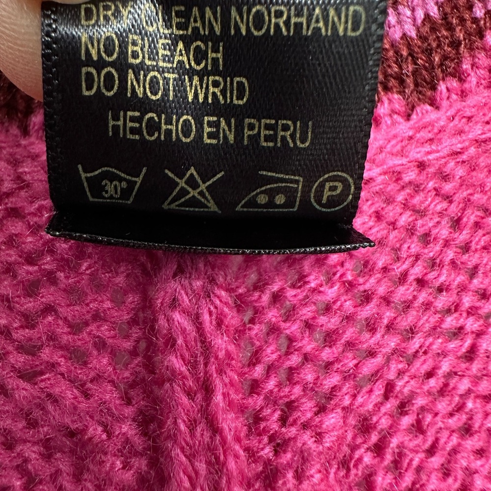 Alpaca Poncho Sweater Women One Size Fringe Made in Peru Nomadic Boho Artsy Pink - Picture 9 of 10